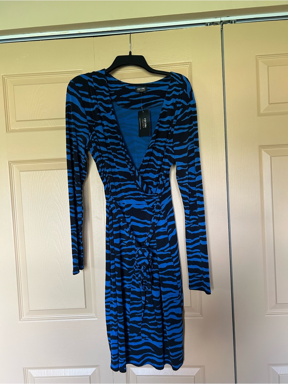 Nicole Blue & Black Long-Sleeve Wrap Dress